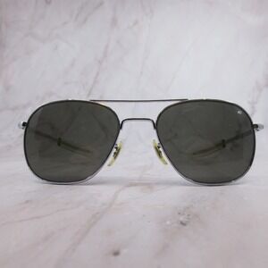 American Optical Original Pilot Sunglasses Silver Aviator 57-20 AO Eyewear USA